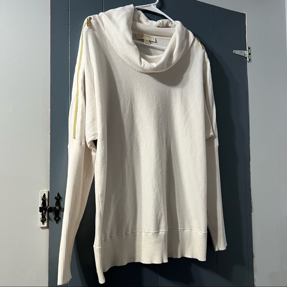 Michael Kors Cowl Neck Sweater with Gold Zipper - Cream/White - Size XL - Picture 6 of 6